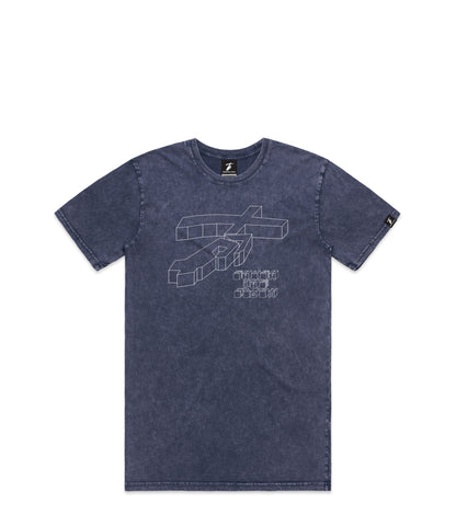 Blue Stone Wash T-Shirt with Bold Graphic